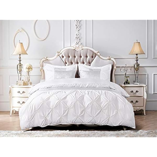 3 Piece Duvet Cover Set Pintuck Design Jacquard Quilt Cover Bedding Set with 2 Pillow Cases