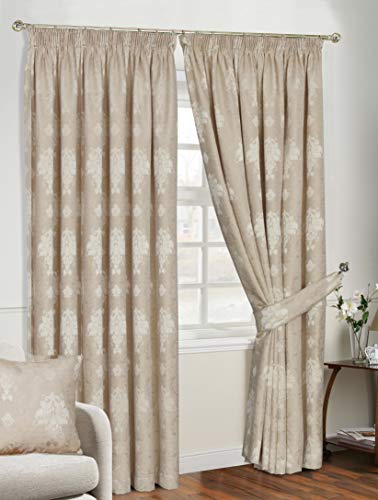Curtains for Living Room Pencil Pleat Jacquard Curtains Fully Lined Modern Panels for Bedroom with 2 Free Tie Backs