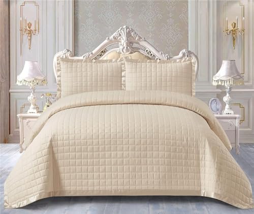 Quilted Bedspread Throw + Matching Pillow Shams for Bedroom Dacor Coverlets Embossed Quilt Bedding Set Bed Throw Embroidered