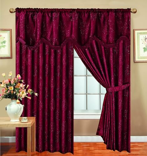 Jacquard Curtains for Bedroom with Pelmet Fully Lined Heavy Pencil Pleat Curtains With 2 Tie Backs