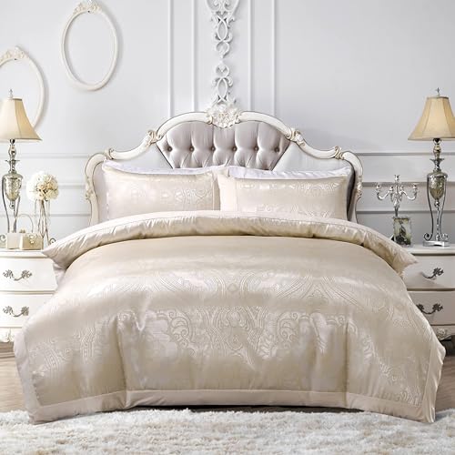 3 Piece Duvet Cover Set 100% Microfiber Satin Jacquard Quilt Cover Bedding Set With Pillow Cases Easy Care Machine Washable