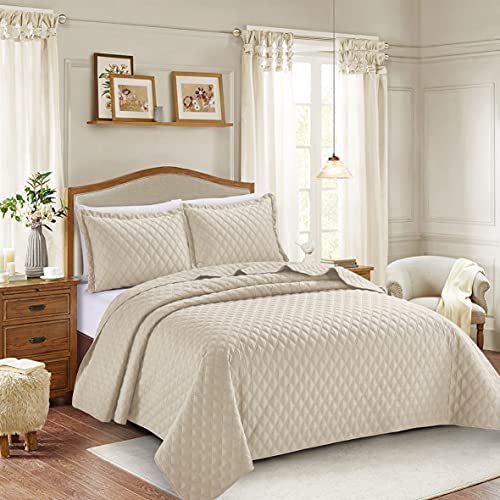 3 Piece Inspiration Quilted Bedspread Embossed Pattern Comforter Bedding Set Bed Throw with Pillow Case