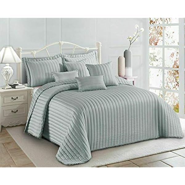 3 Piece Quilted Bedspread Embossed Pattern Comforter Bedding Set Bed Throw with Pillow Shams