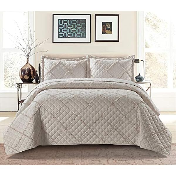 Quilted Bedspread Embossed Pattern Comforter Coverlet Bedding Set Bed Throw With 1 Pillow Sham
