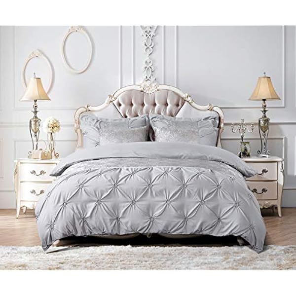 3 Piece Duvet Cover Set Pintuck Design Jacquard Quilt Cover Bedding Set with 2 Pillow Cases
