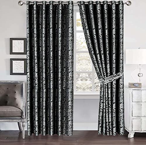 Cleo Curtains For Living Room Ring Top/Eyelet Paisley Jacquard Curtains & Drapes Fully Lined Modern Panels for Bedroom 2 Free Tie Backs