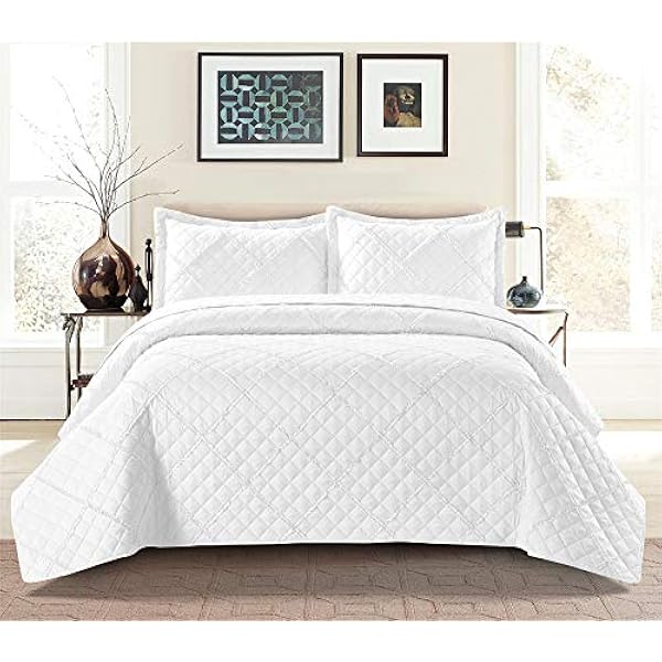 Quilted Bedspread Embossed Pattern Comforter Coverlet Bedding Set Bed Throw With 2 Pillow Shams