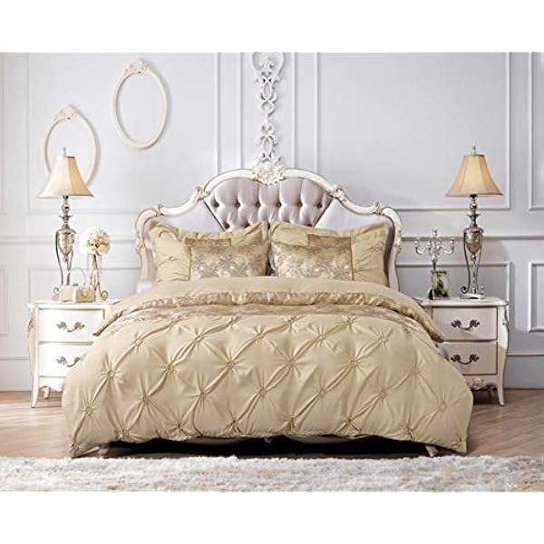 3 Piece Duvet Cover Set Pintuck Design Jacquard Quilt Cover Bedding Set with 2 Pillow Cases