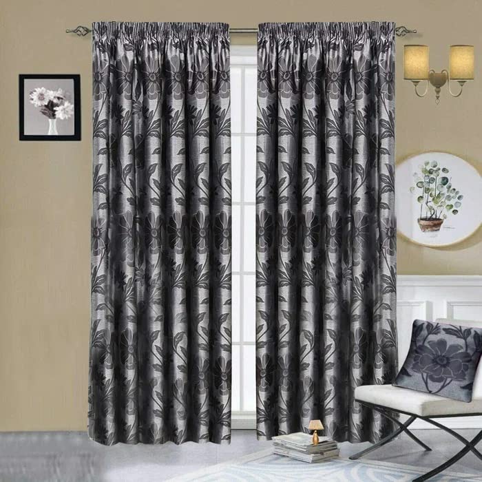 Floral jacquard Fully Lined Pencil Pleat Pair Curtains with 2 Tie Backs Living Room Bedroom Window Modern Panels Curtains