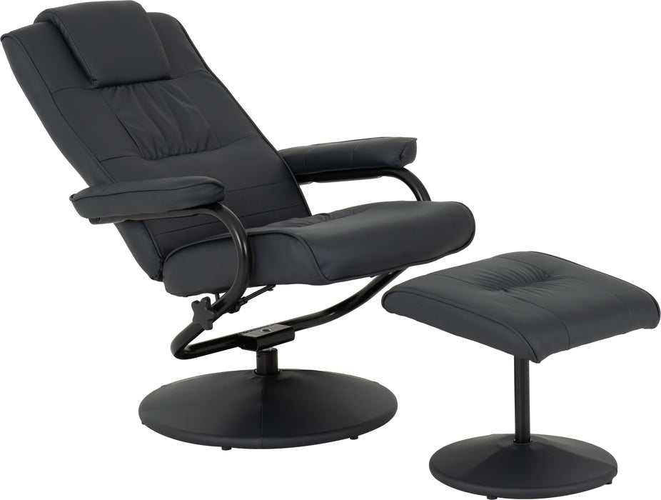 Ascot Recliner Chair & Footstool Midnight Blue Faux Leather