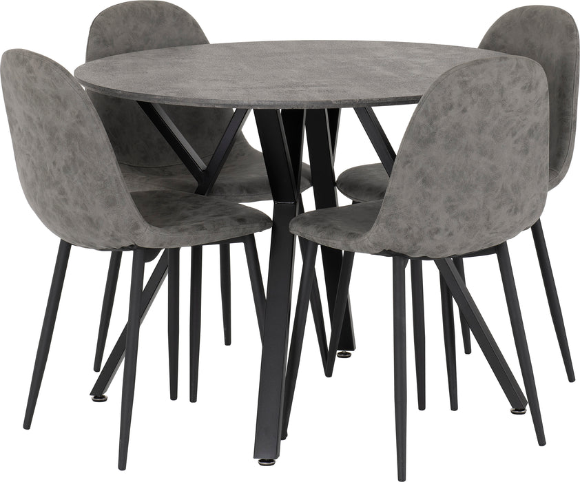 Athens Round Dining Set Concrete Effect/Black/Grey Faux Leather