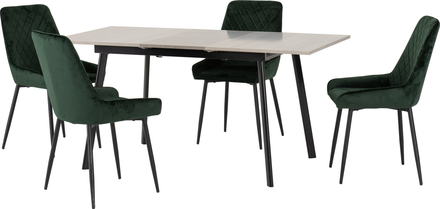 Avery Extending Dining Set with Avery Chairs Concrete/Grey Oak Effect/Black/Emerald Green Velvet