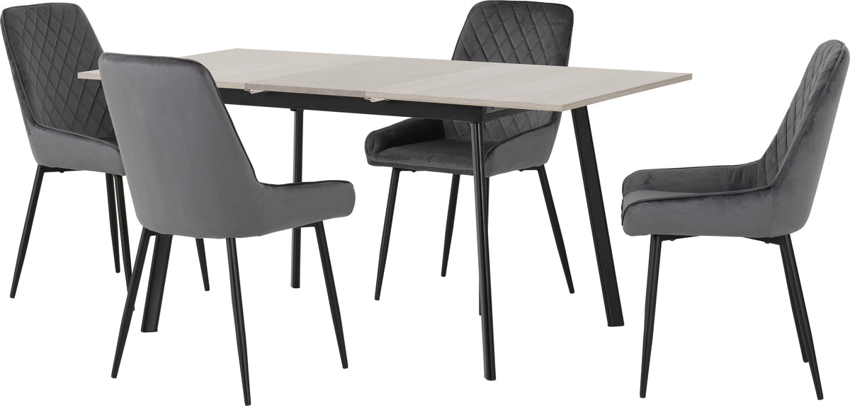 Avery Extending Dining Set with Avery Chairs Concrete/Grey Oak Effect/Black/Grey Velvet