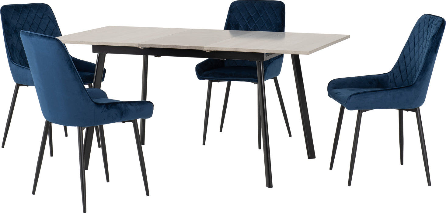 Avery Extending Dining Set with Avery Chairs Concrete/Grey Oak Effect/Black/Sapphire Blue Velvet
