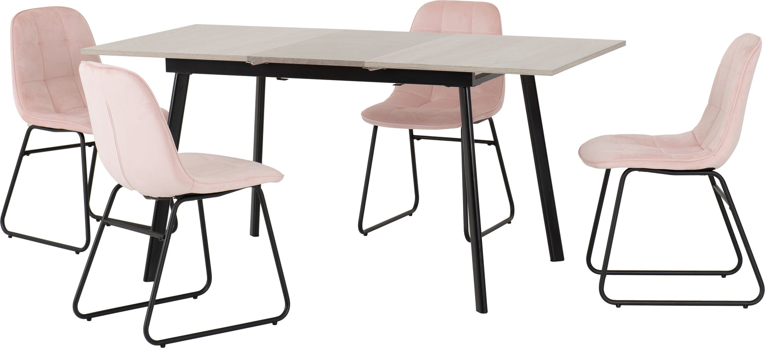 Avery Extending Dining Set with Lukas Chairs Concrete/Grey Oak Effect/Black/Baby Pink Velvet