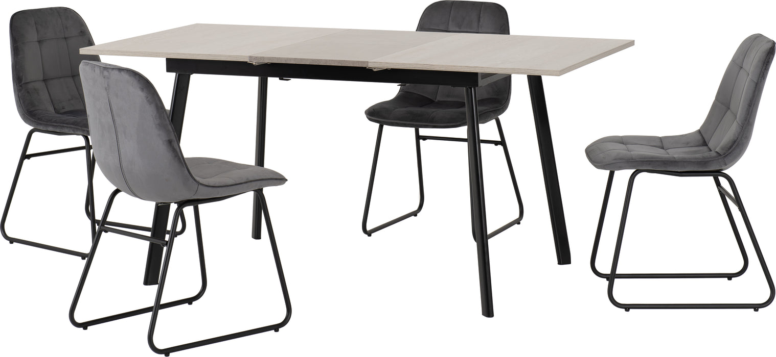 Avery Extending Dining Set with Lukas Chairs Concrete/Grey Oak Effect/Black/Grey Velvet