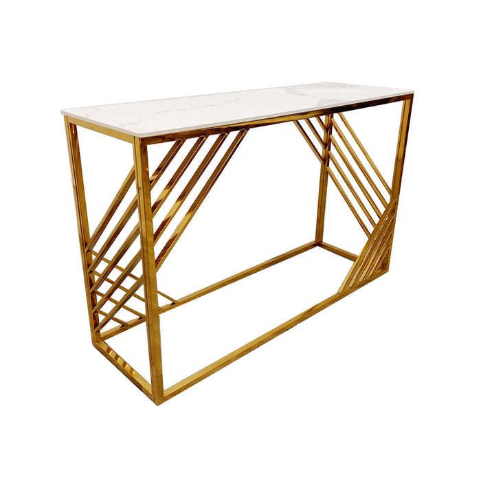Azure Gold Console Table With Polar White Sintered Top