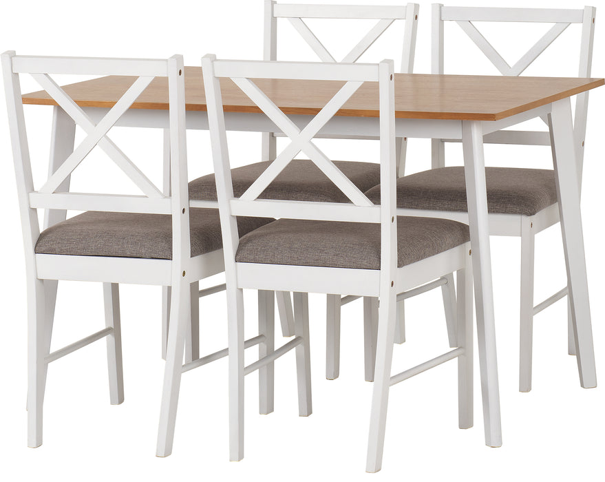 Balfour 1+4 Dining Set White/Oak Effect/Grey Fabric