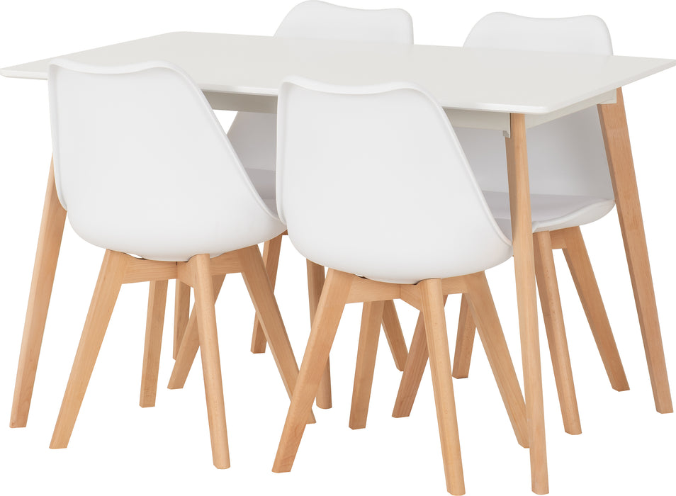 Bendal Dining Set White/Beech/White Faux Leather