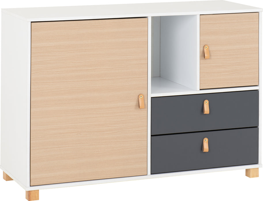 Brooklyn 2 Door 2 Drawer Storage Chest Oak Effect/Grey