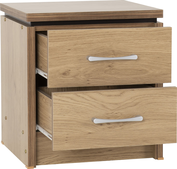 Charles 2 Drawer Bedside Oak Effect Veneer with Walnut Trim