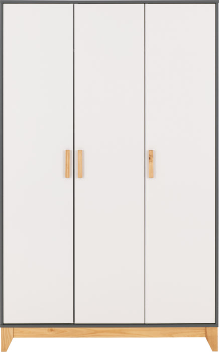 Cleveland 3 Door Wardrobe White/Grey Metal Effect
