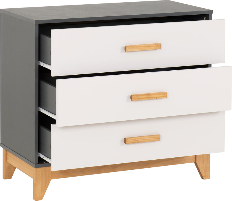 Cleveland 3 Drawer Chest White/Grey Metal Effect