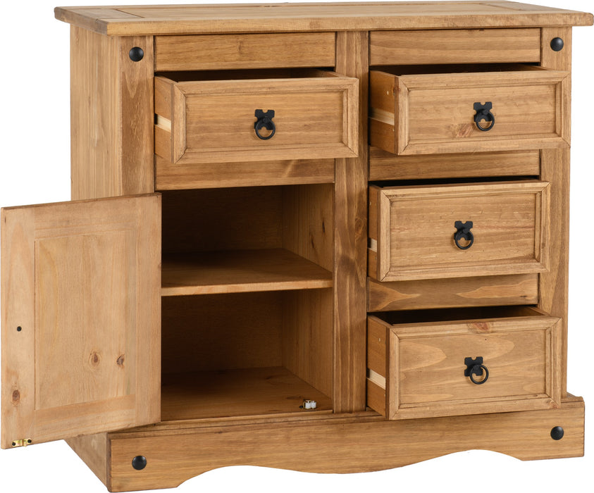 Corona 1 Door 4 Drawer Sideboard Distressed Waxed Pine