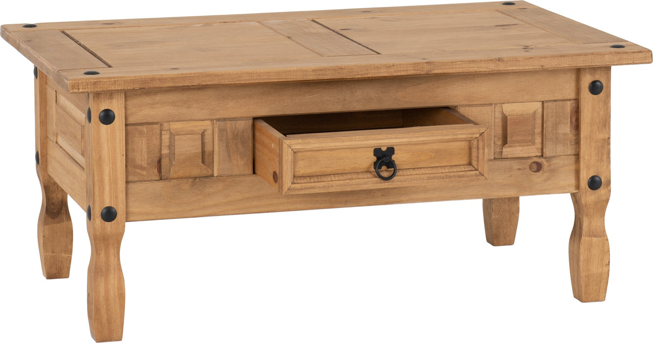 Corona 1 Drawer Coffee Table Distressed Waxed Pine