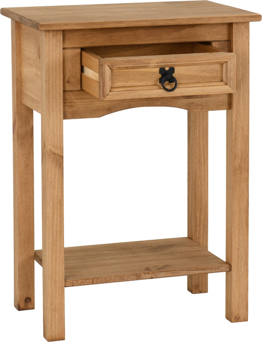 Corona 1 Drawer Console Table with Shelf Distressed Waxed Pine