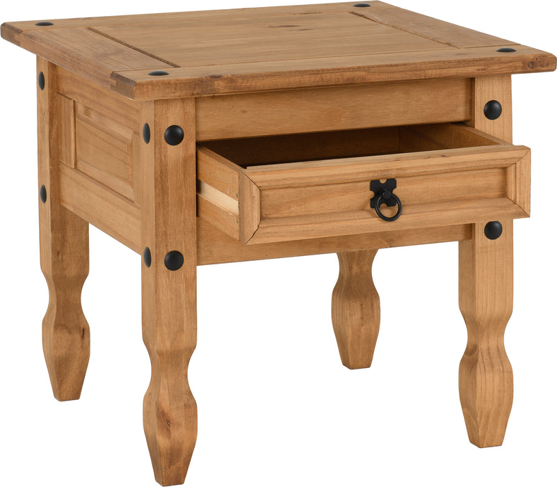 Corona 1 Drawer Lamp Table Distressed Waxed Pine