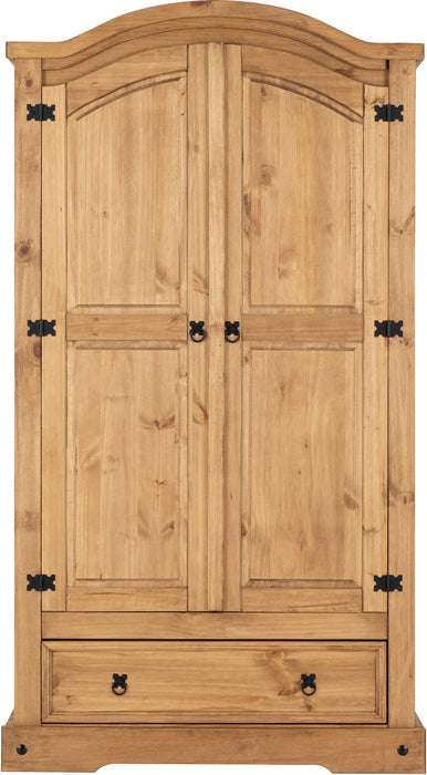 Corona 2 Door 1 Drawer Wardrobe Distressed Waxed Pine