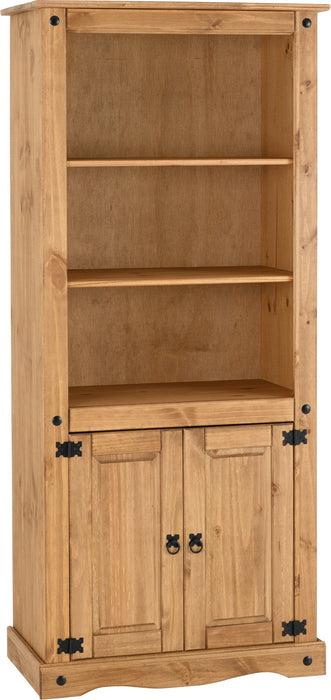 Corona 2 Door Display Unit/Bookcase Distressed Waxed Pine