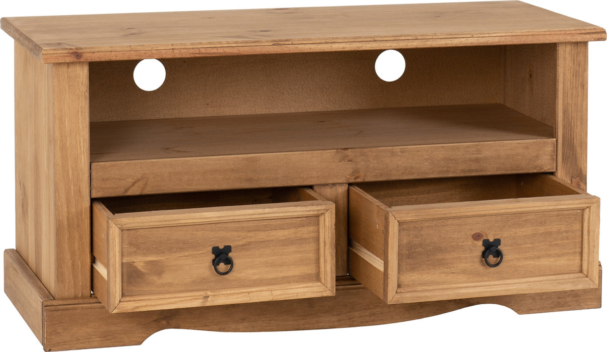 Corona 2 Drawer Flat Screen TV Unit Distressed Waxed Pine