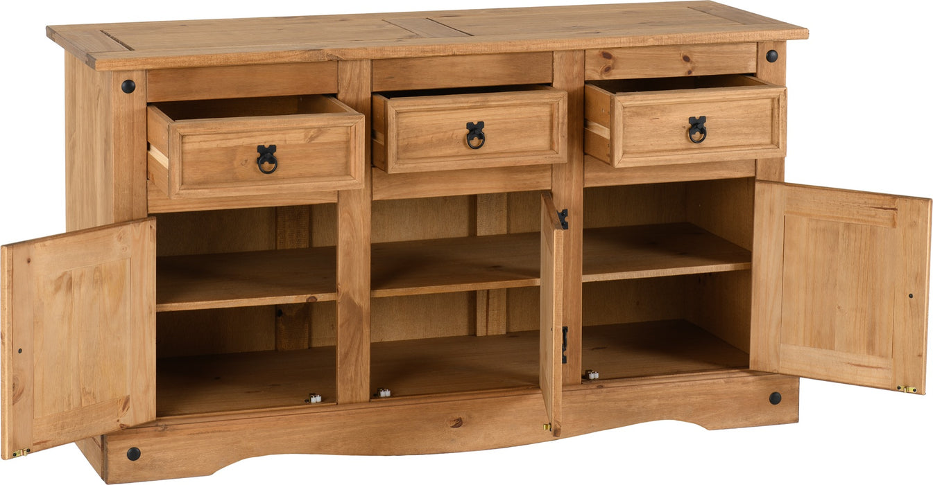 Corona 3 Door 3 Drawer Sideboard Distressed Waxed Pine