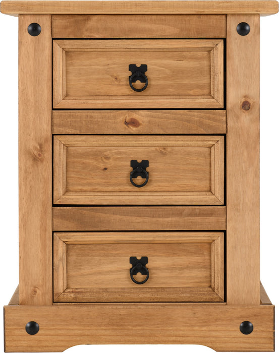 Corona 3 Drawer Bedside Chest Distressed Waxed Pine