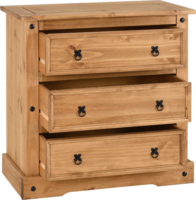 Corona 3 Drawer Chest Distressed Waxed Pine