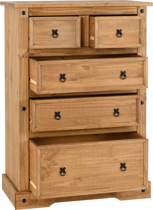 Corona 3+2 Drawer Chest Distressed Waxed Pine