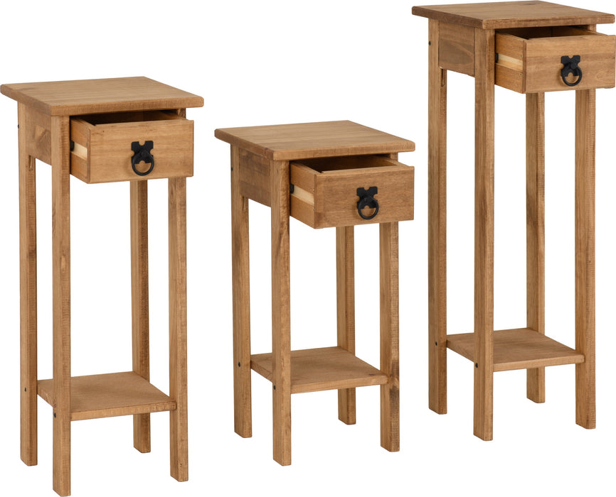 Corona Plant Stands (Set of 3) Distressed Waxed Pine