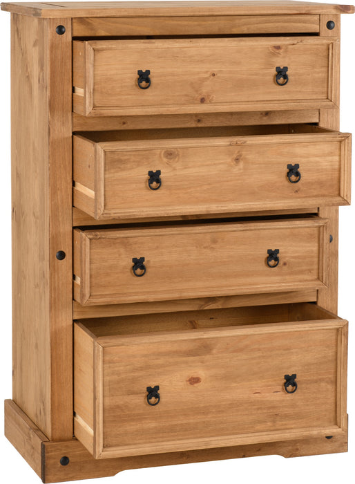 Corona 4 Drawer Chest Distressed Waxed Pine