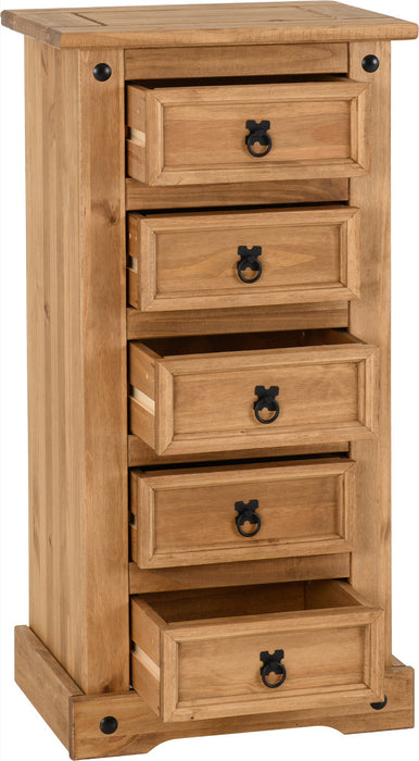 Corona 5 Drawer Narrow Chest Distressed Waxed Pine
