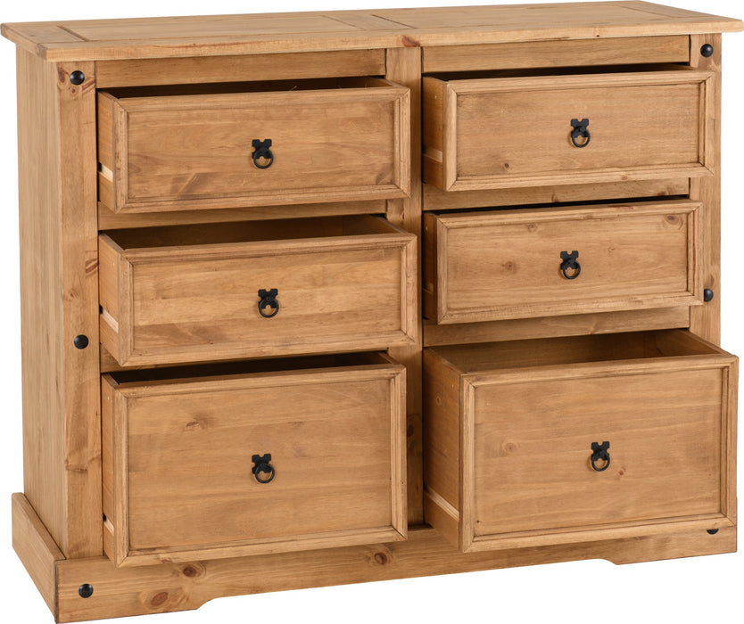 Corona 6 Drawer Chest Distressed Waxed Pine