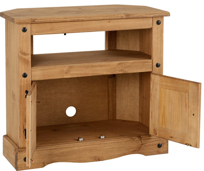 Corona Corner TV Cabinet Distressed Waxed Pine
