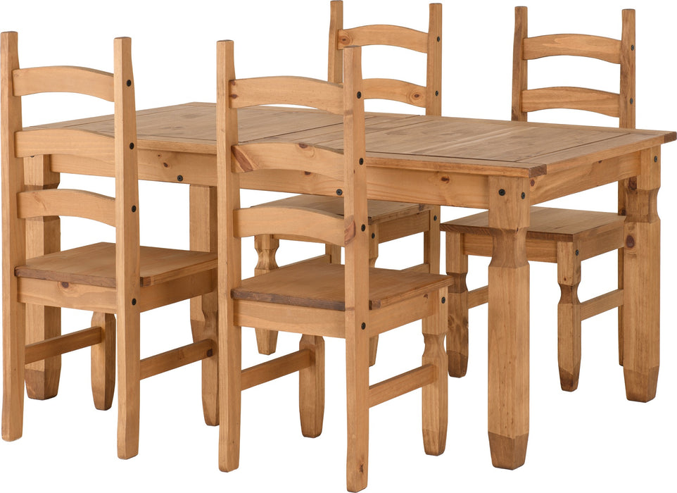 Corona Extending Dining Set (4 Chairs) Distressed Waxed Pine