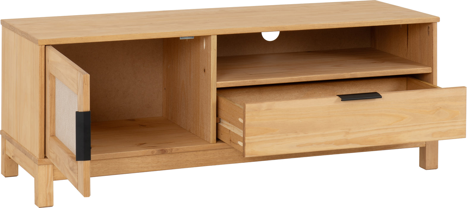 Corona Rattan 1 Door 1 Drawer TV Unit Distressed Wax Pine/Rattan Effect