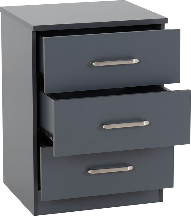 Dakota 3 Drawer Bedside Dark Grey