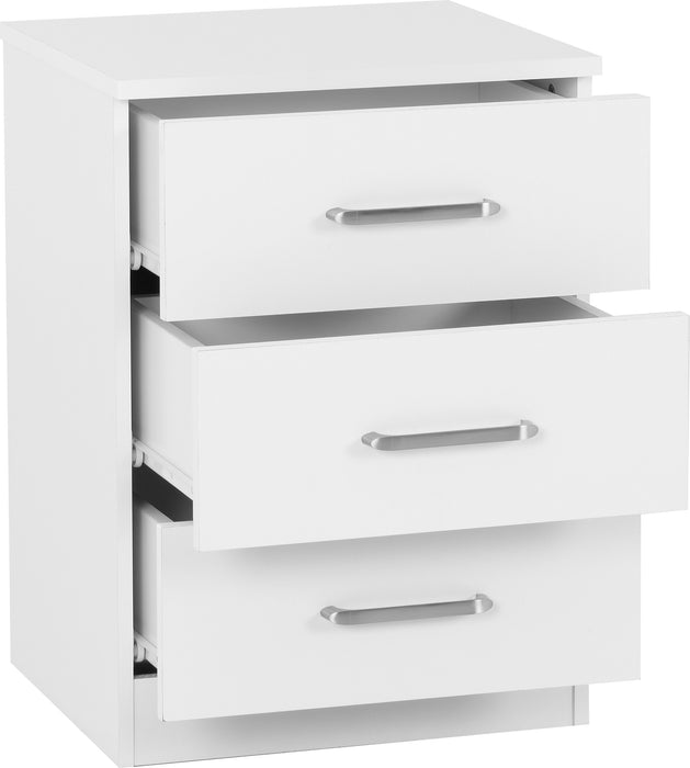 Dakota 3 Drawer Bedside White