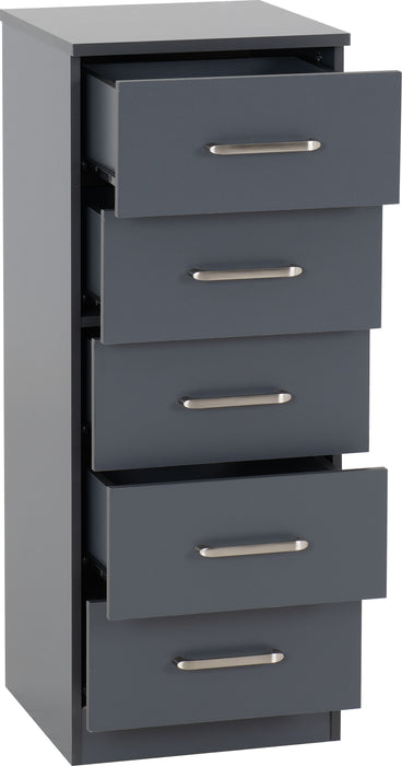 Dakota 5 Drawer Narrow Chest Dark Grey