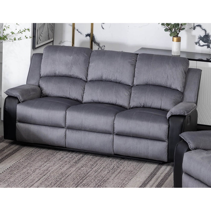 Earlsden Recliner Grey Fabric & Black PU 3 Seater