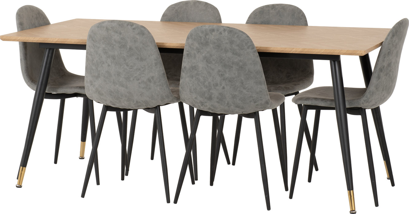 Hamilton Large Dining Set with Athens Chairs Medium Oak Effect/Black/Grey Faux Leather